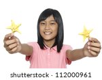 smile little girl holding two... | Shutterstock . vector #112000961