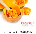 cut orange pumpkin on white... | Shutterstock . vector #228402394