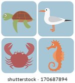 Set Of Simple Sea Animals...