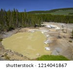 The Sulphur Caldron in Yellowstone National Park is one of the park’s most acid hot springs, with yellow and turbulent waters reminding one of an evil witch’s brew, USA, UNESCO World Heritage Site