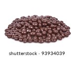 Dark brown dragee, chocolate covered nuts, isolated on white background