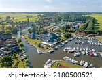 Aerial from the little village Uitwellingerga in Friesland the Netherlands