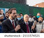 Small photo of Brooklyn NY, USA - January 23, 2022: Council Member Kalman Yeger and Assembly member William Colton attend RALLY TO STOP THE PROPOSED BUILDING OF HOMELESS SHELTERS at 137 KING HIGHWAY