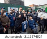Small photo of Brooklyn NY, USA - January 23, 2022: Council Member Kalman Yeger and Assembly member William Colton attend RALLY TO STOP THE PROPOSED BUILDING OF HOMELESS SHELTERS at 137 KING HIGHWAY