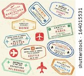 colorful fictitious visa stamps ... | Shutterstock .eps vector #164015531