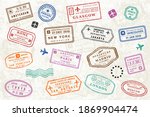 world travel passport stamps.... | Shutterstock .eps vector #1869904474
