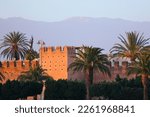 City ramparts and palm trees in Taroudant city, Morocco.