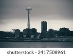 Small photo of SEATTLE, WA - AUG 14: Space Needle at waterfront on August 14, 2015 in Seattle. Seattle is the largest city in both the State of Washington and the Pacific Northwest region of North America