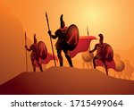 Vector illustration of the famous three hundred Spartans getting ready for the famous Battle of Thermopylae