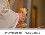 Priest celebrate mass at the church and empty place for text
