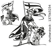 St Florian themes: Brush drawing-based vector illustrations showing St. Florian, the patron saint of firefighters.