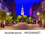 Burlington, Vermont, USA cityscape at Church Street Marketplace.