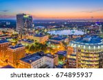 Orlando, Florida, USA aerial skyline towards Lake Eola.
