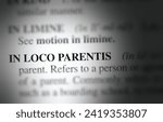 Small photo of close up photo of the word in loco parentis