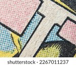 Closeup photo of a real vintage comic book panels with dot printing pattern on an old paper texture background
