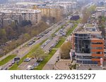 Small photo of Belgrade, Serbia - April 09, 2023: Aerial View of Boulevard Zorana Djindjica at New Belgrade Spring Sunday.