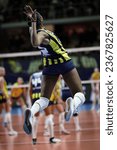 Small photo of ISTANBUL, TURKIYE - MARCH 16, 2023: Ana Cristina Souza serves during Fenerbahce Opet vs Imoco Volley Conegliano CEV Champions League Volley match in Burhan Felek Sport Hall