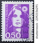 Small photo of ISTANBUL, TURKEY - JANUARY 24, 2021: French stamp shows Marianne circa 1990