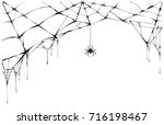 black spider and torn web.... | Shutterstock . vector #716198467