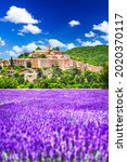 Banon, Provence - Hilltop village with lavender fields in France, travel destination Alpes-de-Haute-Provence.