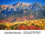 Bucegi, Carpathian Mountains - Romania. Beautiful autumn colors scenic landscape in Rucar-Bran touristic romanian landmark.