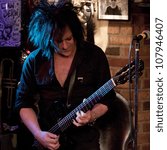 Small photo of BYRAM, NJ - FEB 28: Guitarist for Billy Idol Steve Stevens performs at Salt Gastropub on February 28, 2012 in Byram, NJ. He and his wife appear on the E! television reality show 'Married To Rock'.