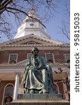 Small photo of Bronze memorial statue of Roger Brooke Taney on grounds of the Maryland State House in Annapolis, MD. where the General Assembly convenes for three months a year.