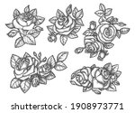 sketches of rose bouquet or... | Shutterstock .eps vector #1908973771