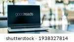 Small photo of POZNAN, POL - FEB 6, 2021: Laptop computer displaying logo of Goodreads, an American social cataloging website that allows individuals to search its database of books, annotations, quotes, and reviews