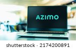 Small photo of POZNAN, POL - JUN 12, 2021: Laptop computer displaying logo of Azimo B.V., an online remittance service headquartered in Amsterdam, Netherlands