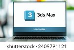 Small photo of POZNAN, POL - DEC 24, 2023: Laptop computer displaying logo of Autodesk 3ds Max, a professional 3D computer graphics program for making animations, models, games and images