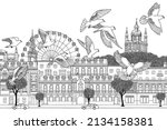 peace doves flying over kyiv ... | Shutterstock .eps vector #2134158381