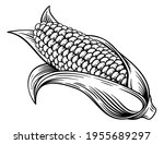 A Sweet Corn Ear Maize Woodcut...