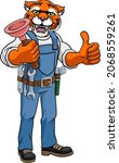 a tiger plumber cartoon mascot... | Shutterstock .eps vector #2068559261