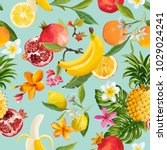 seamless tropical fruits... | Shutterstock .eps vector #1029024241