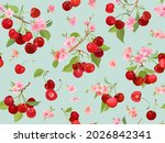 Seamless Cherry Pattern With...