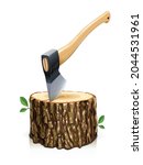 Axe With Stump. Manual Tool For ...