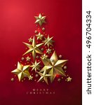 christmas tree made of cutout... | Shutterstock .eps vector #496704334