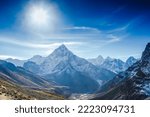 Small photo of beautiful view of mount Ama Dablam and Khumbu valley with beautiful sky on the way to Everest base camp, Sagarmatha national park, Everest area, Nepal