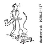 happy man mowing lawn   retro... | Shutterstock .eps vector #1058154437