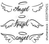 Angel wings icon sketch collection,  religious calligraphic text symbol of Christianity hand drawn vector illustration sketch 