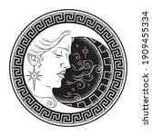 crescent moon in antique style... | Shutterstock .eps vector #1909455334