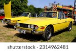 Small photo of Wakes Colne, Essex UK - 05 29 2023: 1975 (l) and 1973 (r) Triumph Stags at Stag Owners Club meeting at the East Anglian Railway Museum’s 2023 Transport Extravaganza.