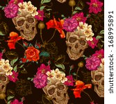 Skull And Flowers Seamless...