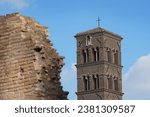 Small photo of Rome, Italy - October 11, 2019 - Tower Bell of Church of Santa Francesca Romana in Roman forum