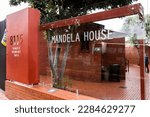 Small photo of Soweto, South Africa, April 2023, close-up of the famous Nelson Mandela House address in Soweto. Nelson Mandela described this house at 8115 Orlando West as the center point of his world.