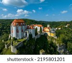 Vranov nad Dyji Aerial View. Baroque castle and city in Moravian region in Czech Republic. Vranov nad Dyjí Chateau. Czechia.