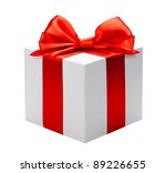 white box red bow and ribbon | Shutterstock . vector #89226655