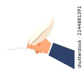 hand holding feather pen image. ... | Shutterstock .eps vector #2144881391