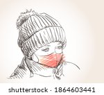 preteen girl in face mask for... | Shutterstock .eps vector #1864603441